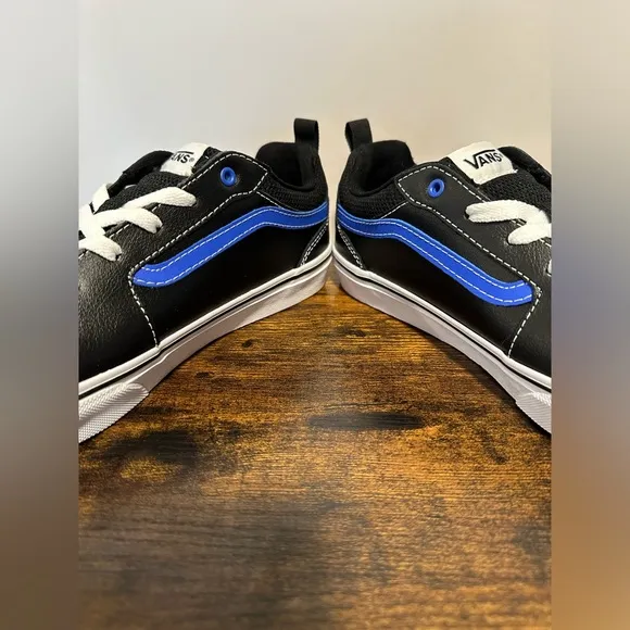 Vans Little/Big Boys Leather Filmore Black/Blue Sneakers NWT Various Sizes