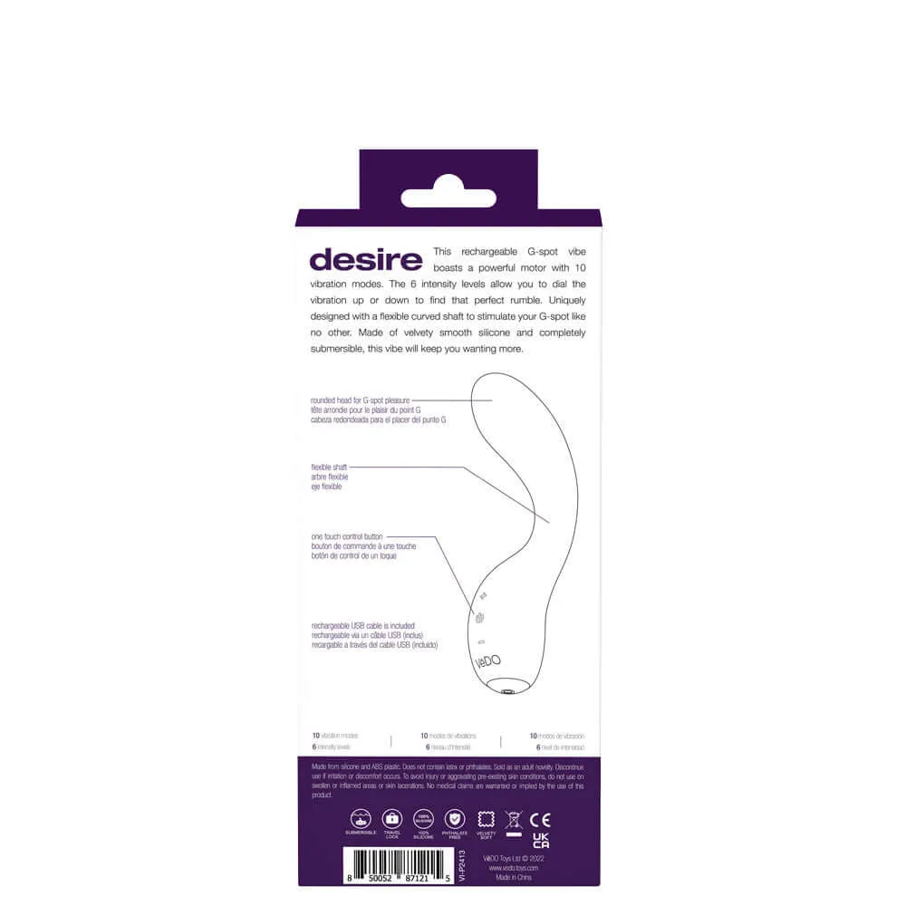 Vedo Desire Rechargeable G-Spot Vibe - Purple