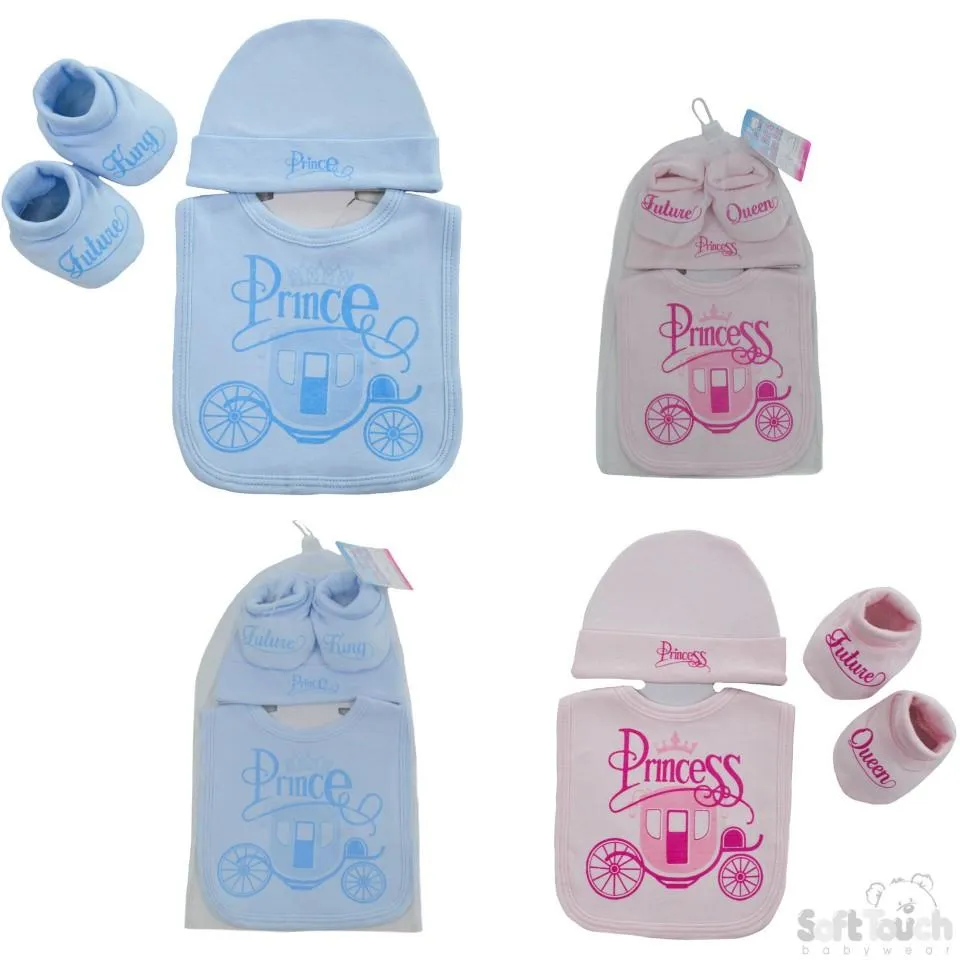 Velcro Bib, Hat & Bootee Set - Prince/Princess: HBB260