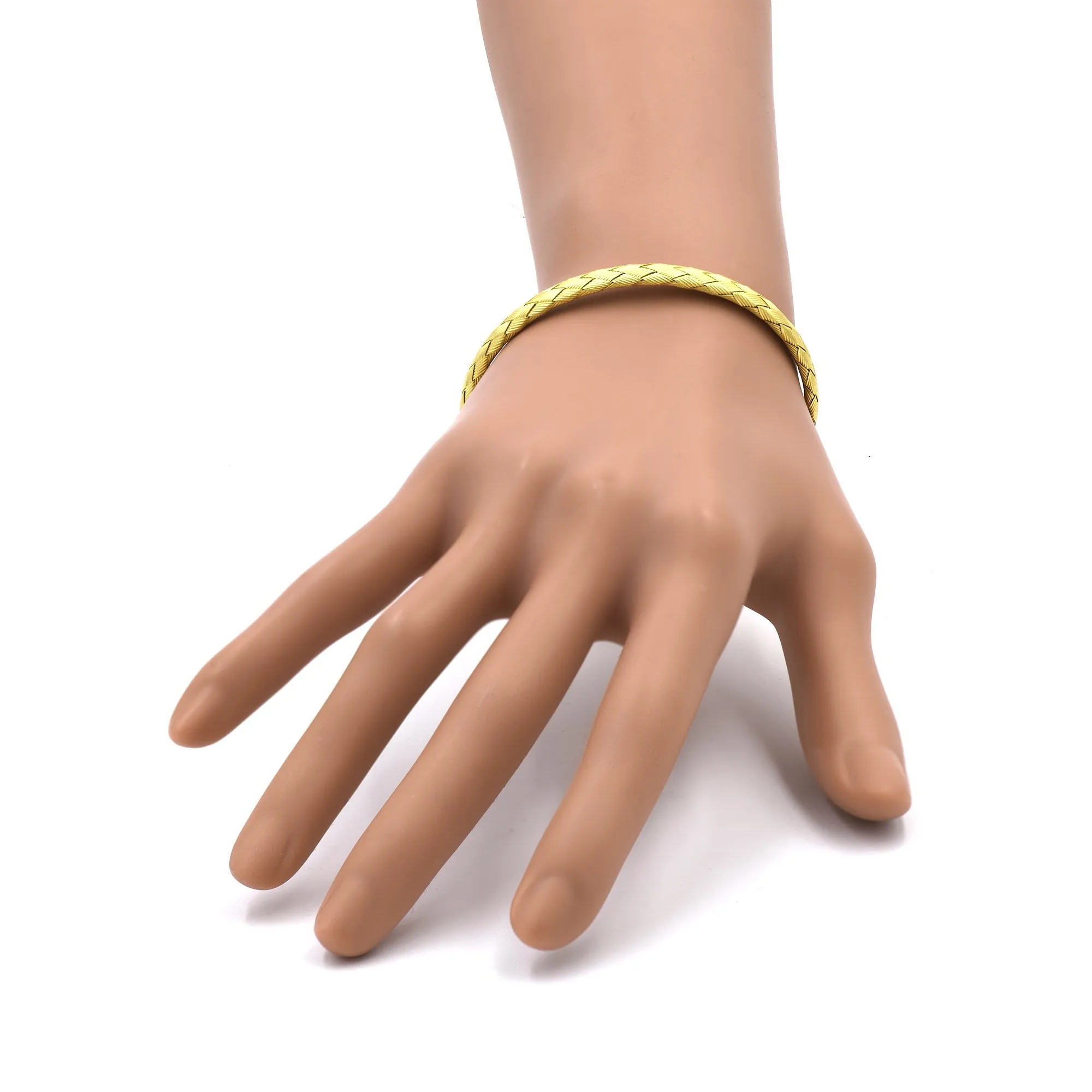 Vergano Italian 18k Yellow Gold Basket Weave Flexible Bangle