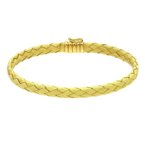 Vergano Italian 18k Yellow Gold Basket Weave Flexible Bangle