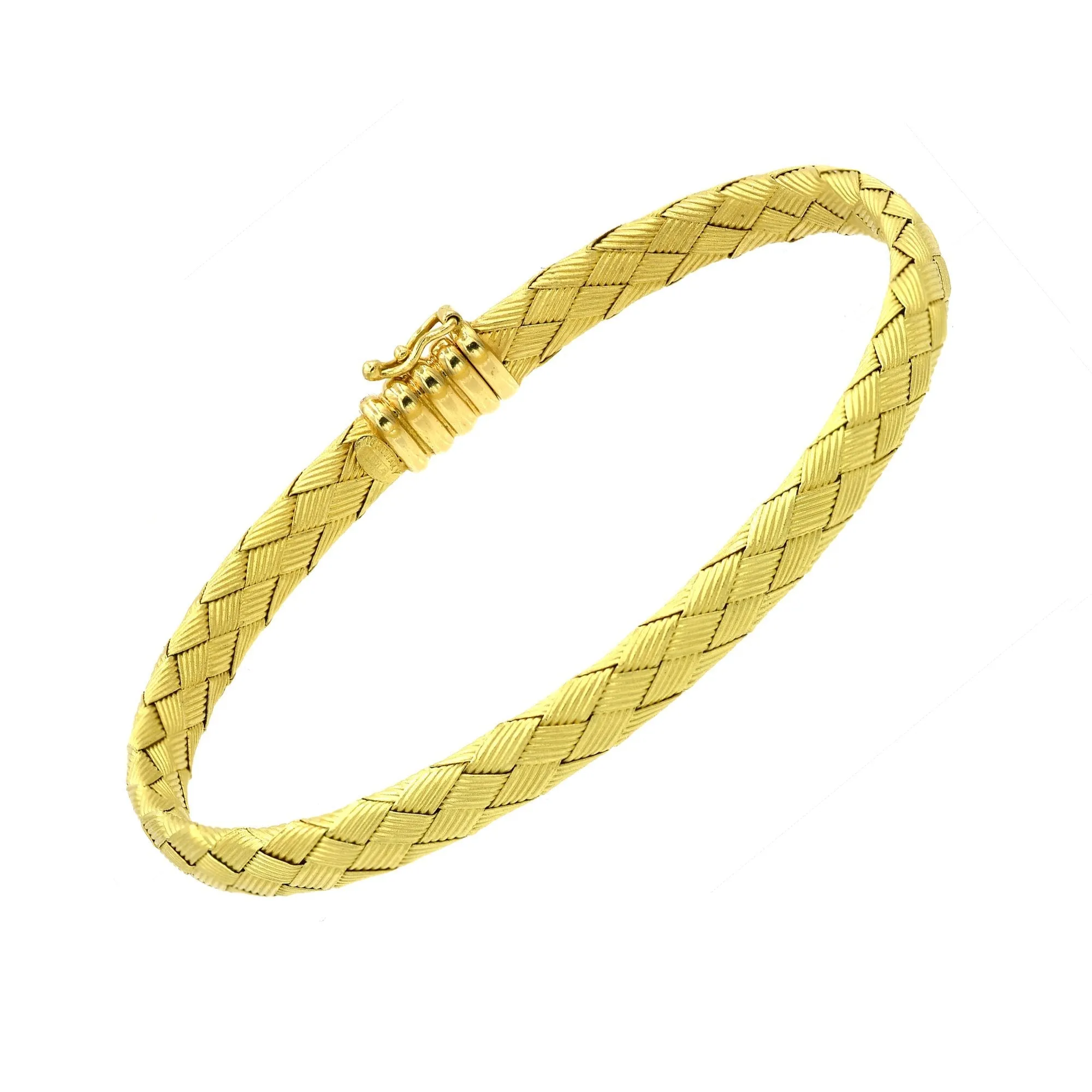 Vergano Italian 18k Yellow Gold Basket Weave Flexible Bangle