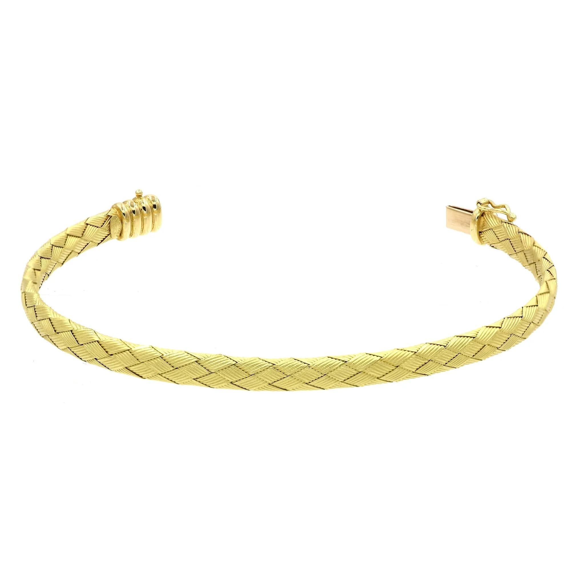 Vergano Italian 18k Yellow Gold Basket Weave Flexible Bangle