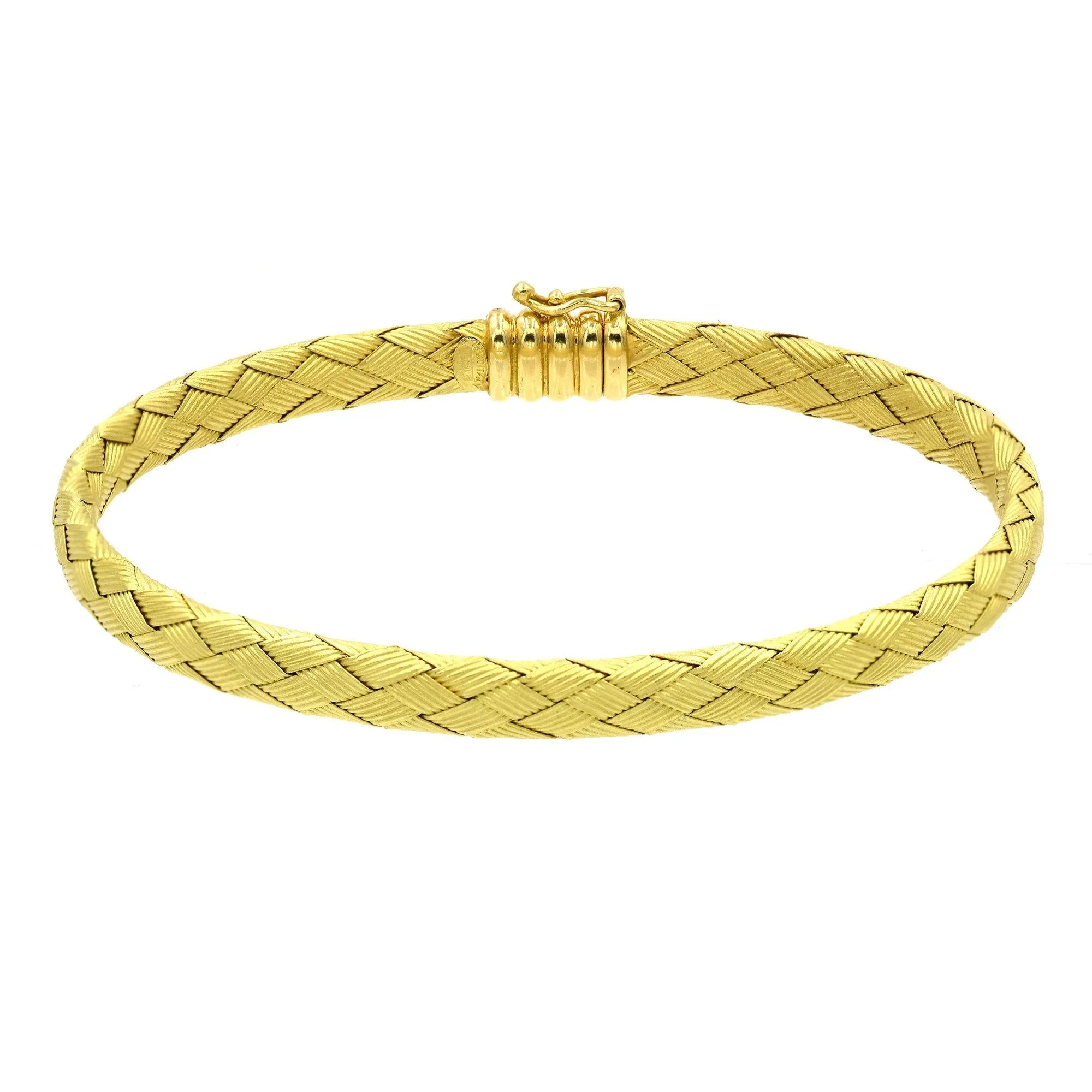 Vergano Italian 18k Yellow Gold Basket Weave Flexible Bangle