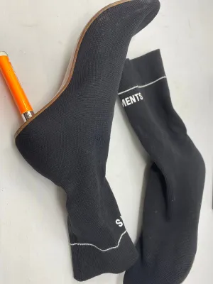 VETEMENTS Black Sock Ankle Boots Polumide Black Booties with Neon Orange Lighter Heel