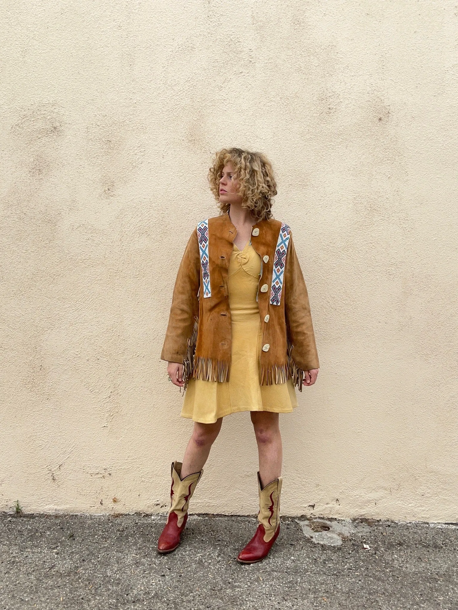 Vintage Suede Fringe Jacket with Beadwork