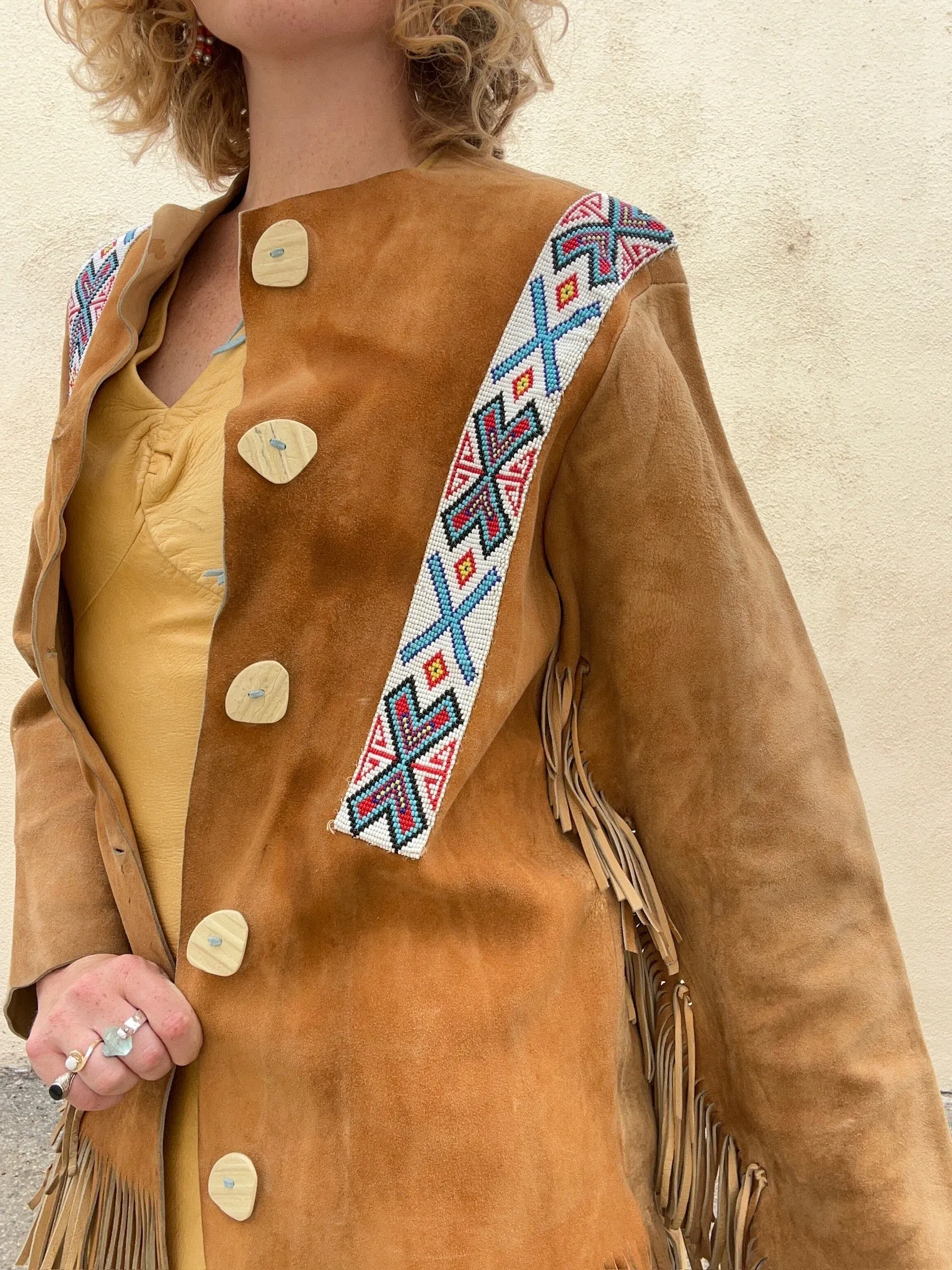 Vintage Suede Fringe Jacket with Beadwork