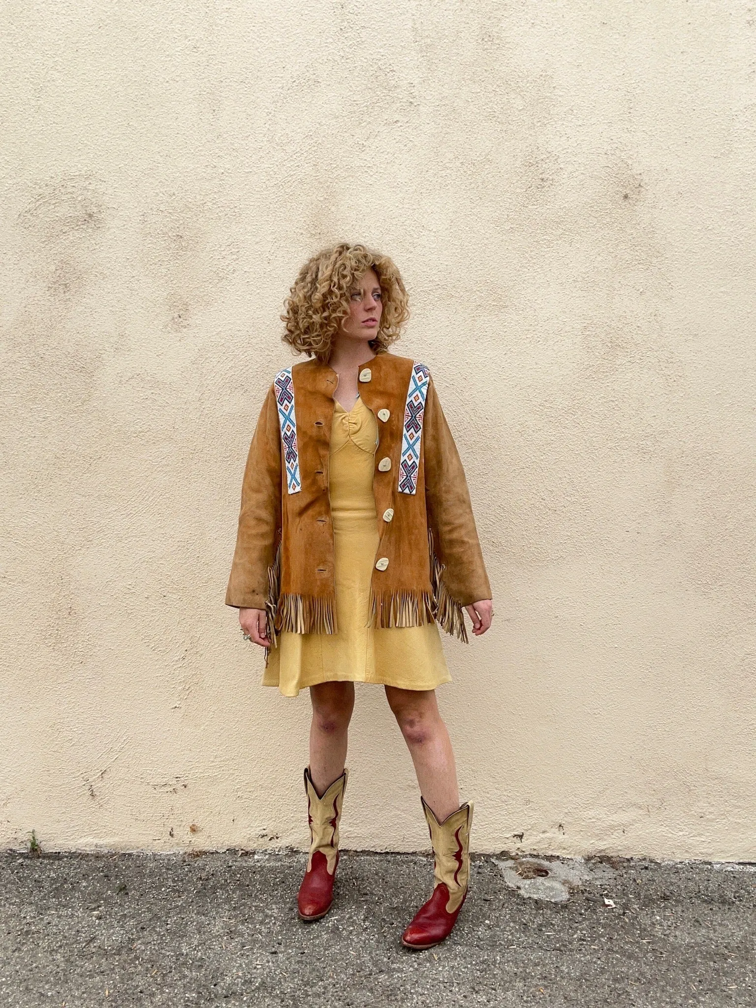 Vintage Suede Fringe Jacket with Beadwork