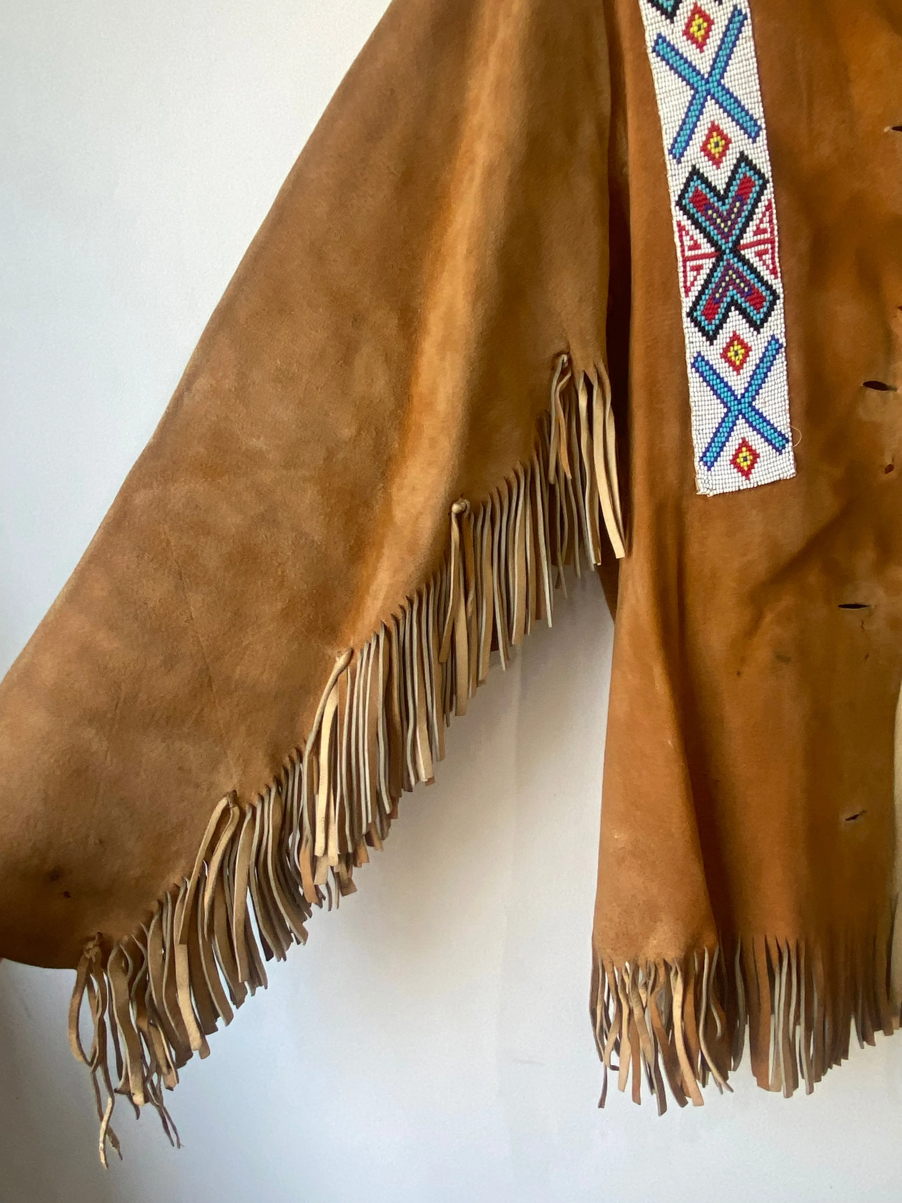 Vintage Suede Fringe Jacket with Beadwork