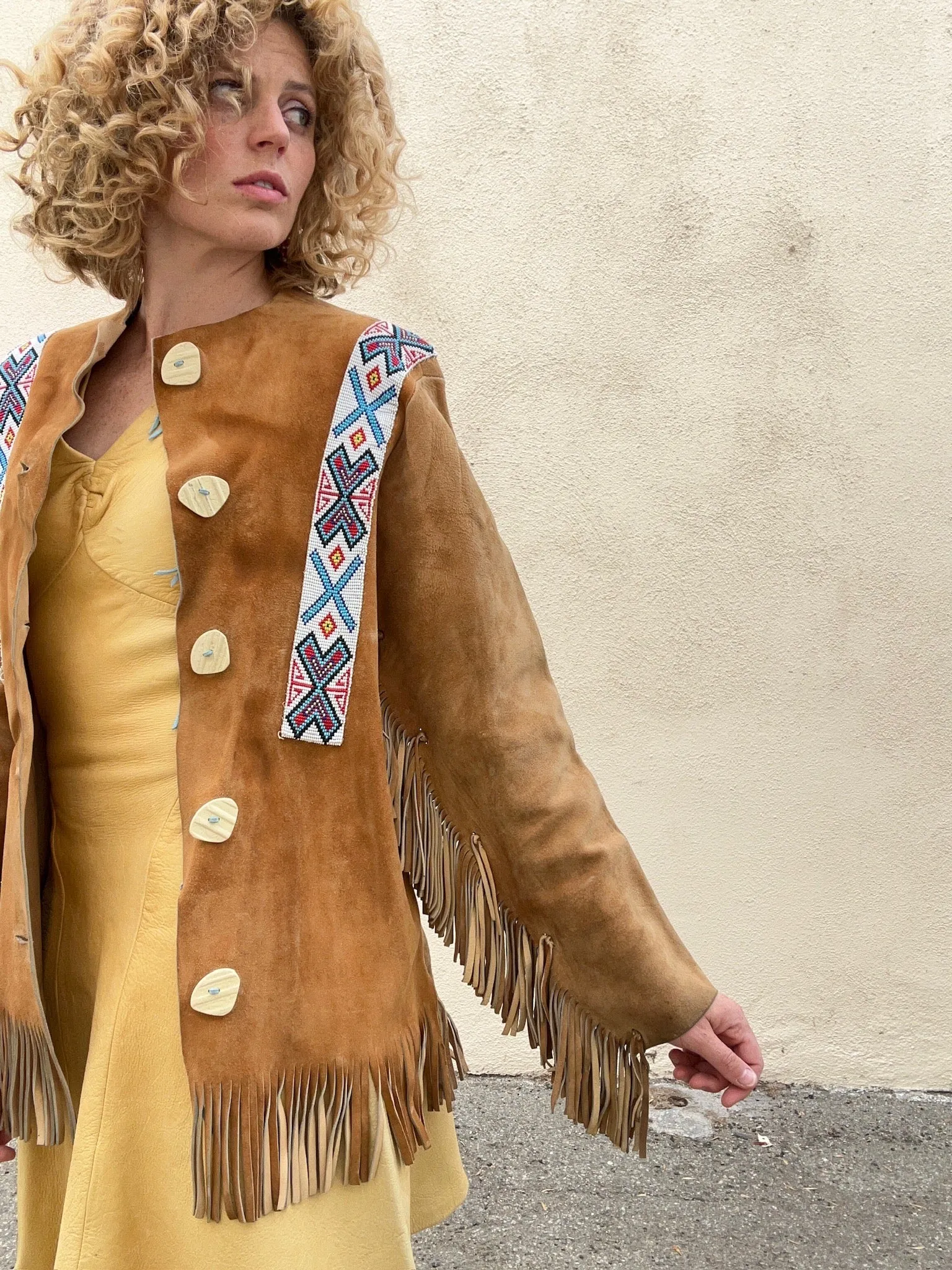 Vintage Suede Fringe Jacket with Beadwork