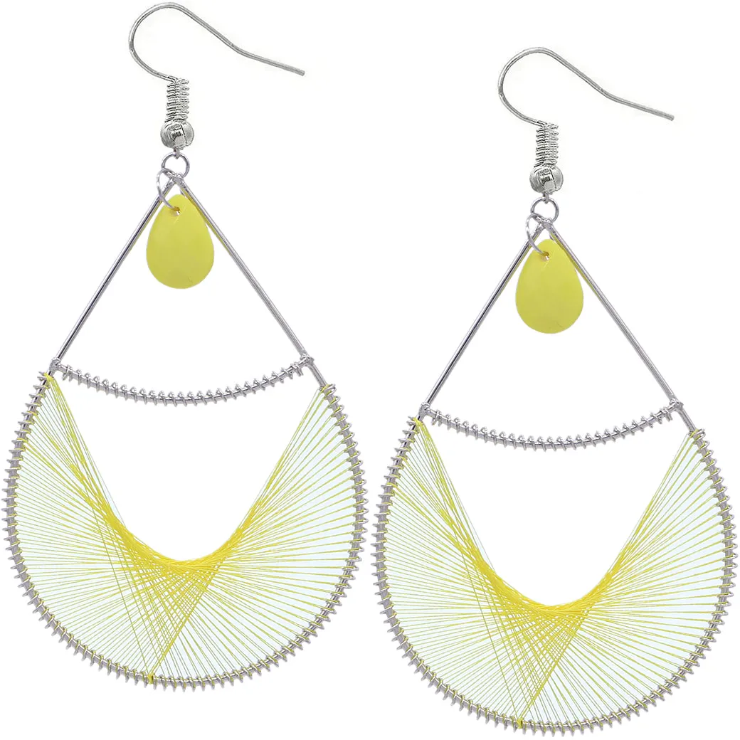 Yellow Bead Woven Teardrop Earrings