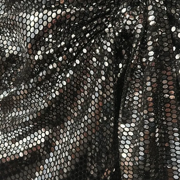 ZARA | Silver Metallic | High-waisted mini skirt knot detail, sparkly appliqué